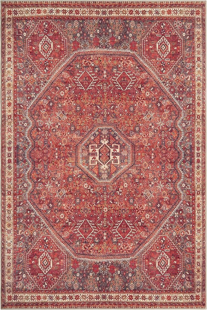 Keen Home Design Vintage Washable Area Rug, Non-Slip Low Pile, 9x12 | Machine Washable Cotton Chenille, 0.25In Low Pile, Rubber Non-Slip Back; Living Room, Bedroom, Dining Room