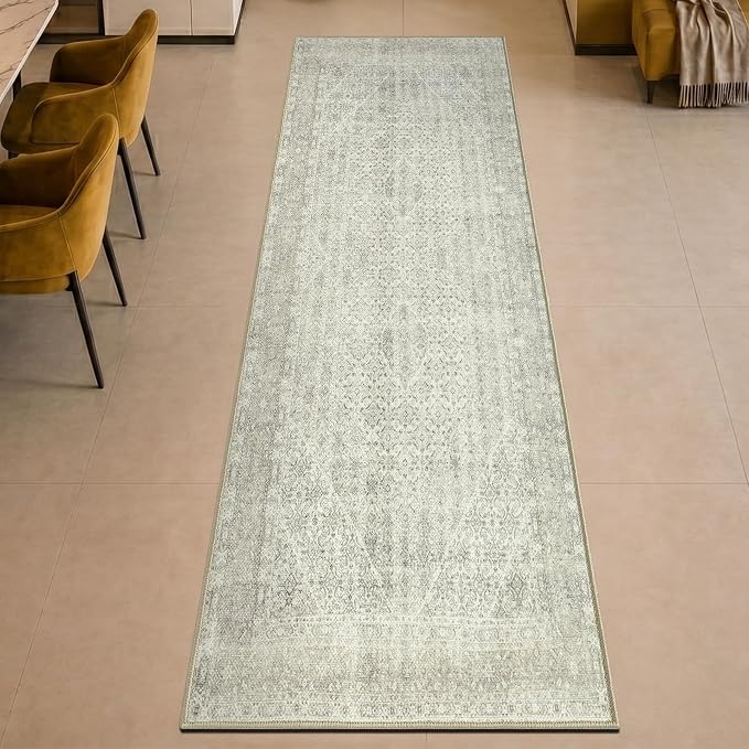 Keen Home Design Vintage Washable Runner Rug, Non-Slip Low Pile, 2x7 | Machine Washable Cotton Chenille, 0.25In Low Pile, Rubber Non-Slip Back; Kitchen, Hallway, Bathroom, Laundry Room