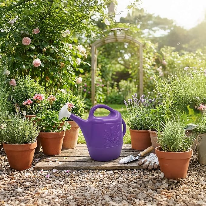 Union Products 63071 2 Gallon Plastic Indoor/Outdoor Watering Can w/Tulip Design for Garden, Potted Plants, & Patio Pots, Purple