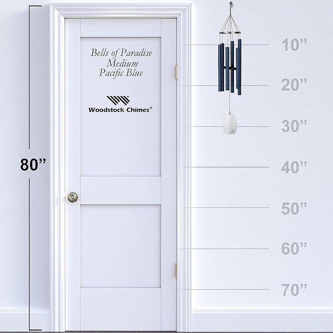 Woodstock Wind Chimes for Outside, Garden, Patio, Porch and Outdoor Decor (32") Bells of Paradise Pacific Blue Decorative Wind Chime Gifts (BPMPB)