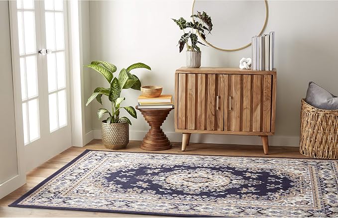 Home Dynamix Premium Sakarya Traditional Medallion Area Rug, Navy Blue/Brown, 5'2"x7'4"