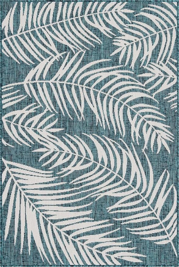 Unique Loom Outdoor Botanical Collection Area Rug - Palm (4' 1" x 6' 1" Rectangle, Teal/ Ivory)