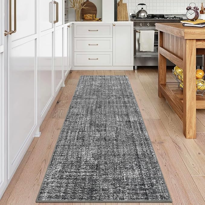 Garvee Solid Runner Rug 2x6 Washable Runners for Hallways Grey | Non Slip Kitchen Rugs, Modern Faux Wool Entryway Bathroom Rug Runners, Modern Abstract Rugs for Laundry Room Kitchen Bedroom