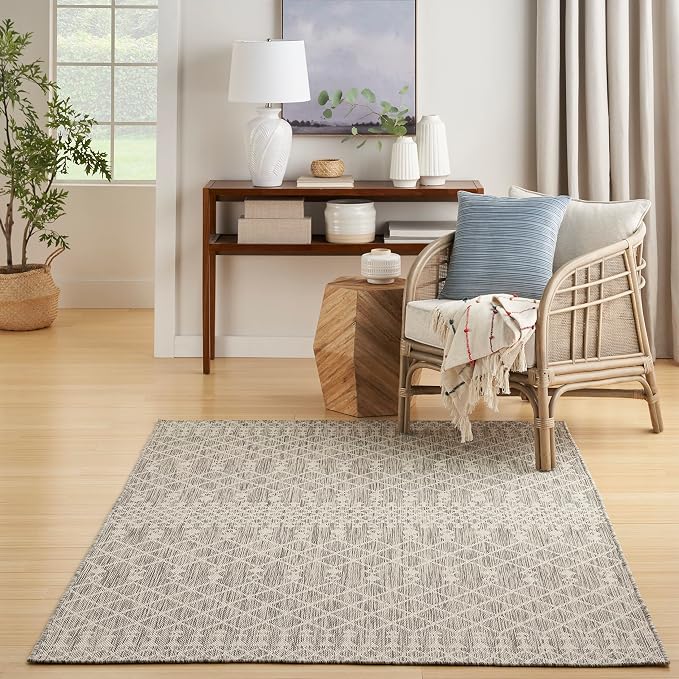 Nourison Home Positano Light Grey 6' x 9' Area Rug - Easy Clean, Non Shedding, Bed Room, Living Room, Dining Room, Kitchen (6' x 9')