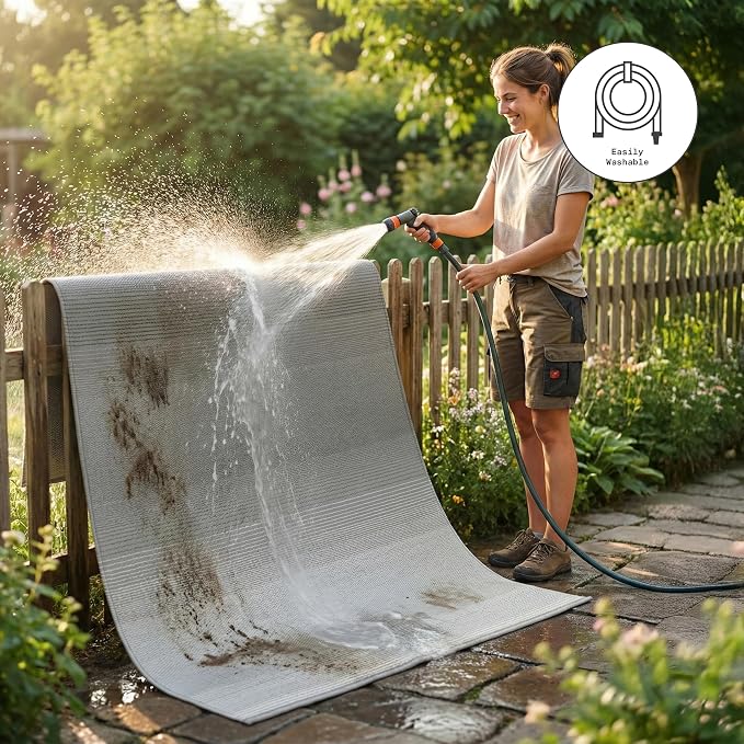 Fab Habitat Outdoor Rug - Waterproof, Fade Resistant, Crease-Free - Premium Recycled Plastic - Neutral Ombre - Porch, Deck, Balcony, Mudroom, Laundry Room, Patio - Big Sur - Ash - 3 x 5 ft