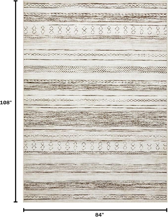 Tortania Area Rug Living Room Rugs - 7x9 Washable Large Soft Neutral Boho Moroccan Bohemian Farmhouse Rug Indoor Floor Carpet for Bedroom Under Dining Table Home Office Decor - Beige