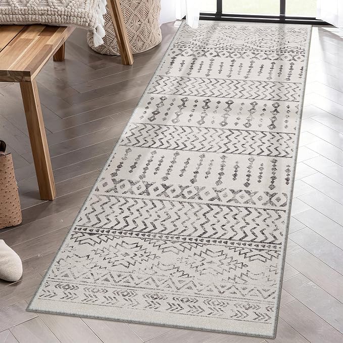 Art&Tuft 2x8 Runner Rug Non Slip, Washable Rug Runners for Hallways,Ivory | Low Pile, Moroccan Soft & Lighweight, Folable, Stain Resistant 8ft Carpet Runners for Entryway,Kitchen,Living Room,Bedroom