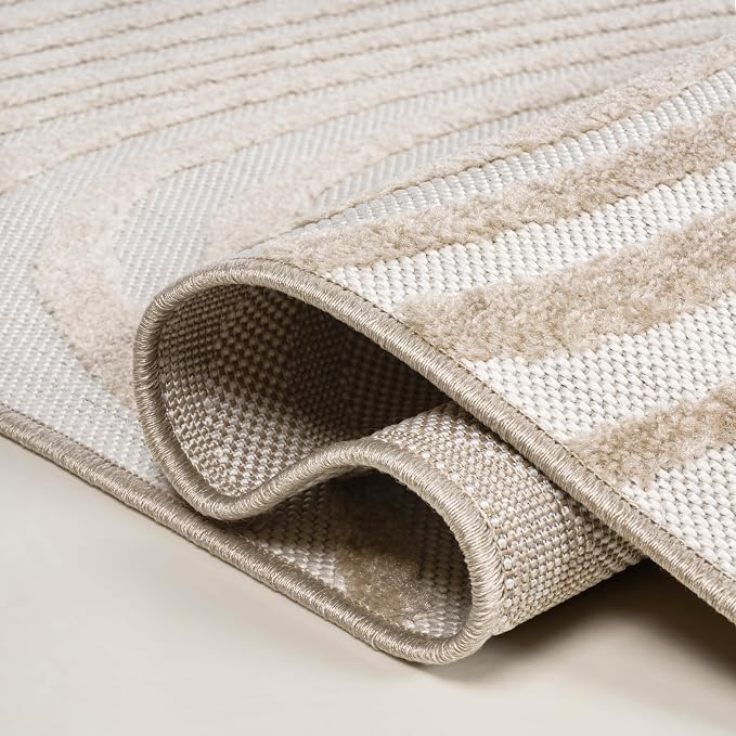 JONATHAN Y Maribo High-Low Abstract Striped Beige/Cream 4x6 Indoor/Outdoor Area Rug for Patio, Backyard, Living Room, Bedroom, Office, Hose-Washable (SCN103D-4)