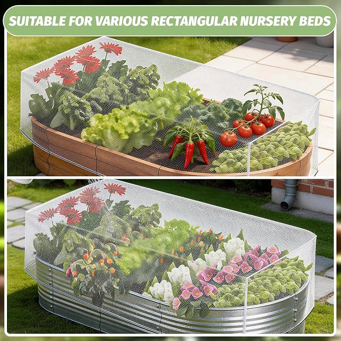 4 Packs Garden Netting for Raised Beds, 4x2 FT Raised Bed Plant Covers, Plant Netting with Drawstring for Protecting Vegetables Fruits Flowers Raised Beds