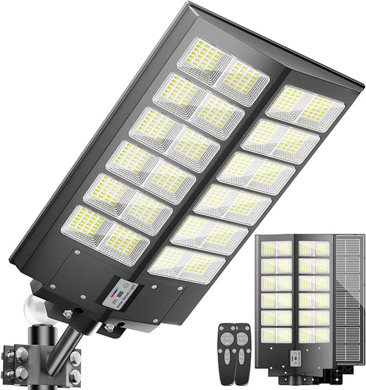 Solar Street Lights Outdoor Waterproof 9000W - LED Solar Powered Street Light Dusk to Dawn with Mention Sensor, Heavy Duty Large Outdoor Solar Lights for Parking Lot/Garden/Yard/Pathway Lighting