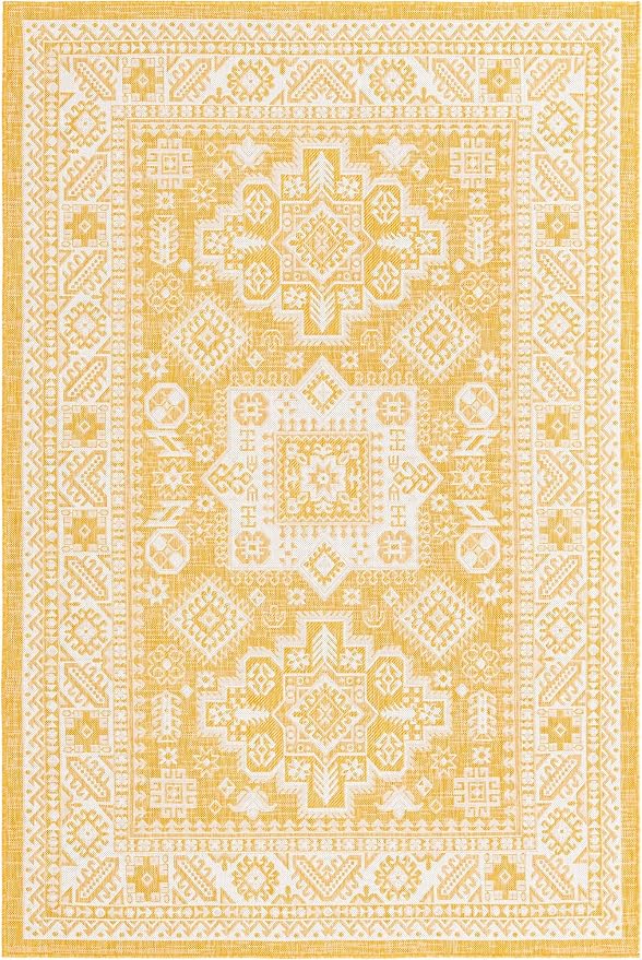 Unique Loom Outdoor Aztec Collection Area Rug - Chalca (6' x 9' Rectangle Yellow/Ivory)