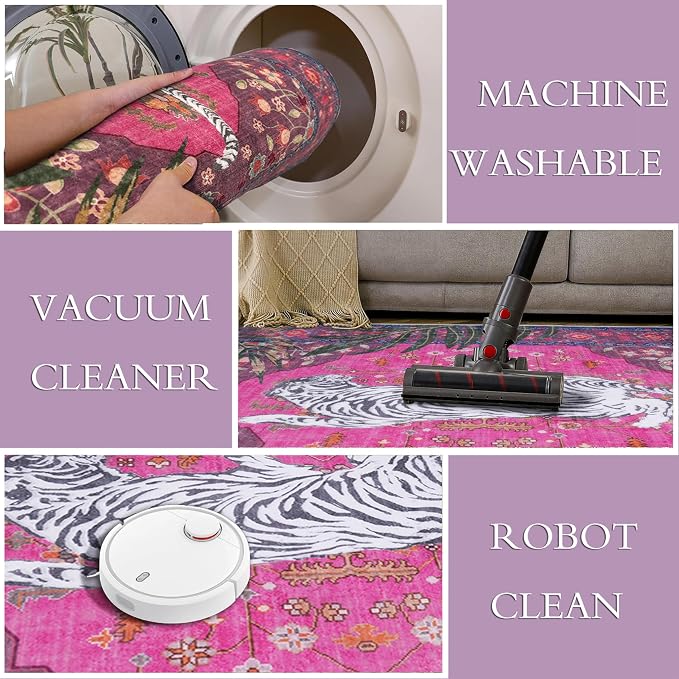 3x5 FT Leopard Rug for Living Room Hot Pink Leopard Vintage Animal Rug Aesthetic Pink Rugs for Girls Room Nursery Bedroom Home Office Dorm Thin Bright Magenta Carpet (Hot Pink, 3X5 FT)