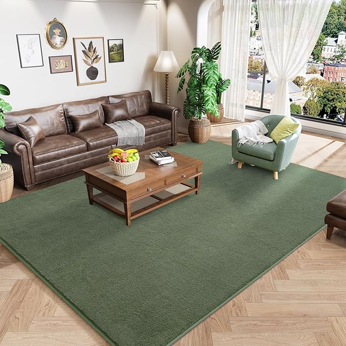 Amearea 8x10 Area Rugs for Bedroom Living Room, Sage Green Memory Foam Rug | Thickened Fluffy Indoor Washable Rugs Non Slip Minimalist Large Carpet for Boys Girls Dorm Nursery Room Decor