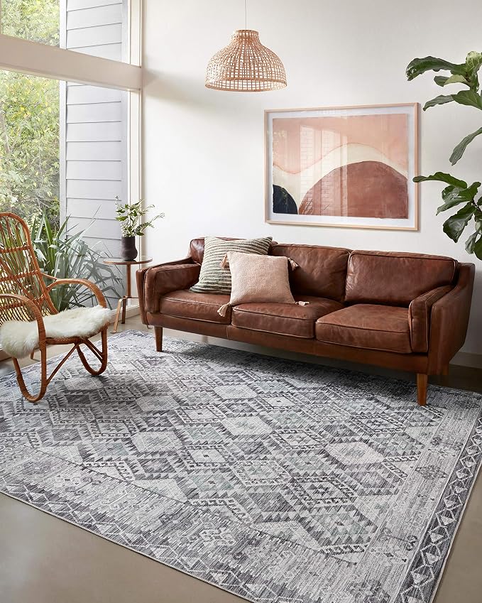Loloi Zion Charcoal/Slate 8'-6" x 11'-6" Area Rug | ZIO-03 Printed Approx. 9x12 Grey Living room Dining room Bedroom, Low-Pile, Area Rug
