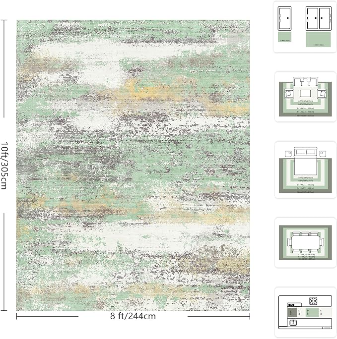 8x10 Area Rugs, Abstract Modern Ultra Soft Washable Rug, Non Slip Carpet with Rubber Back Stain Resistance Rugs for Living Room, Bedroom, Dining Room Decor(Light Green/Cream)
