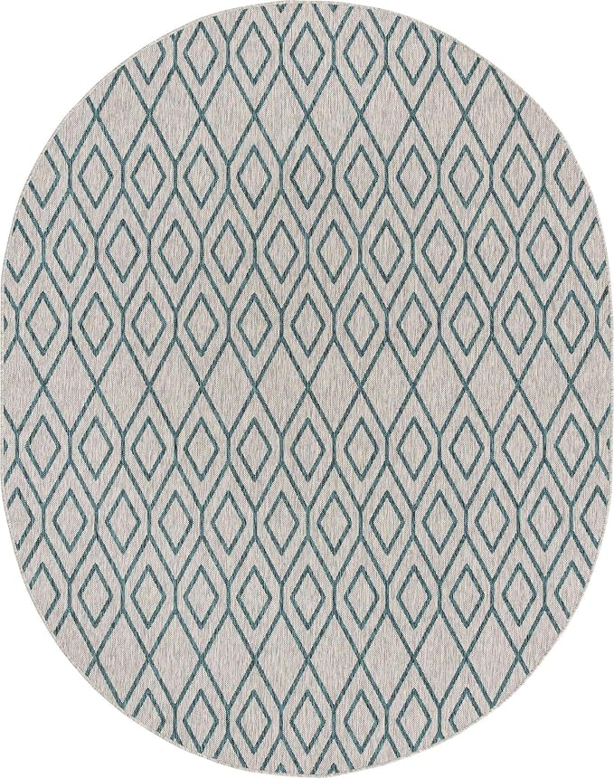 Jill Zarin Outdoor Collection Area Rug - Turks and Caicos (7' 10" x 10' Oval Gray Teal/Teal)
