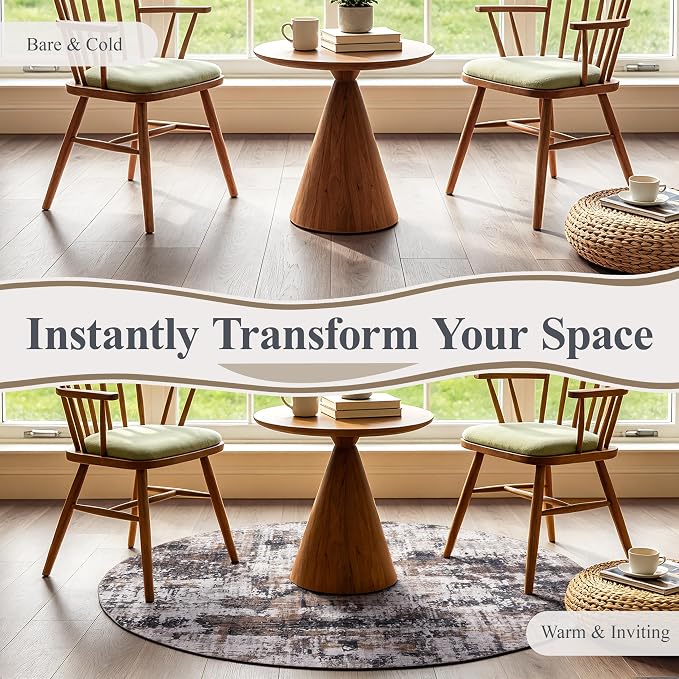 Sasttie 6ft Round Area Rug, Modern Abstract Circle Carpet, Black & Brown | Machine Washable, Ultra-Soft Faux Wool, Low Pile, Non-Slip, Lightweight, Thin, for Living Room, Bedroom, Dinning Room & Dorm