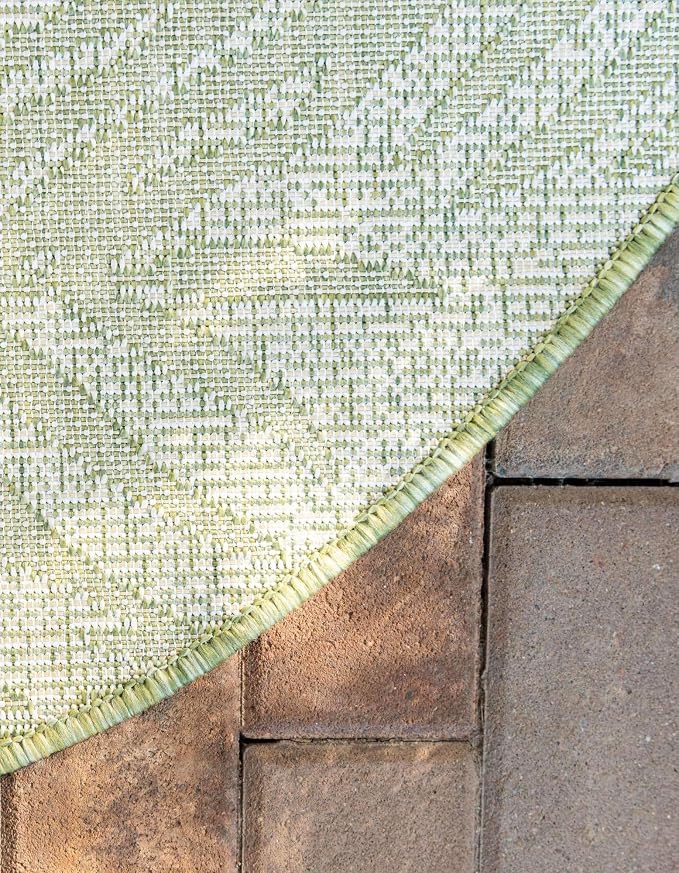 Unique Loom Outdoor Botanical Collection Area Rug - Palm (4' 1" Round, Green/ Ivory)