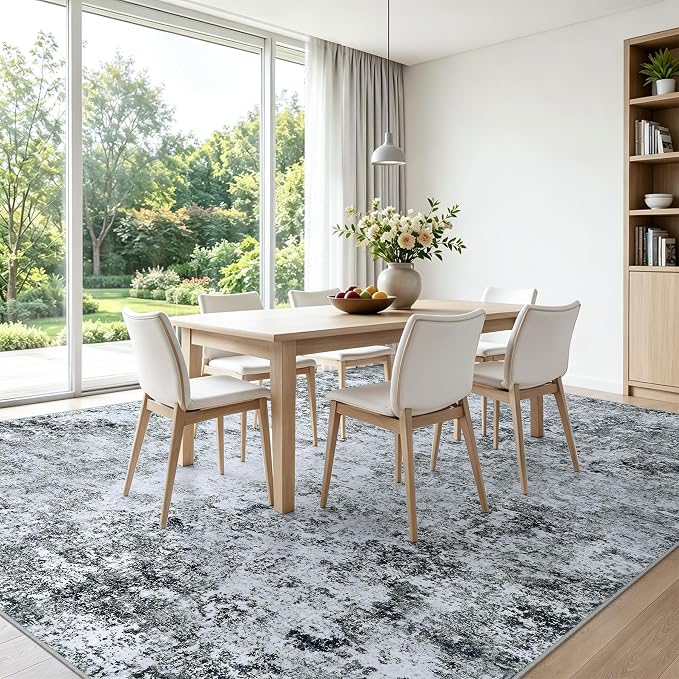 5x7 Washable Area Rug Modern Abstract for Living Room Bedroom Gray White | Soft Indoor Carpet,Anti-skid Backing,Water Repellent,Non-shedding, Suitable for bedroom dining farmhouse nursery home office