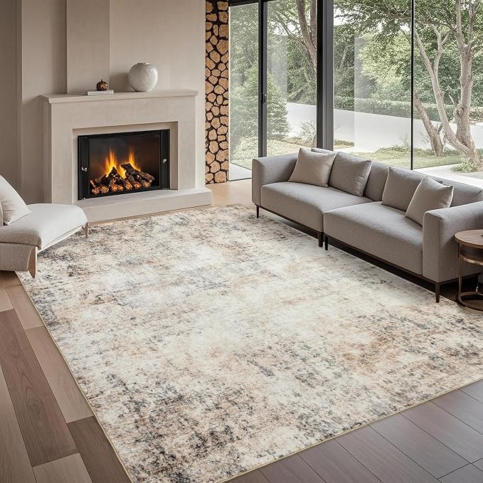 Washable 6x9 Area Rug: Neutral Rugs for Living Room Dining Room Bedroom Office Indoor - Non-Slip Modern Large Carpet Home Decor - 6x9 Sandstone Beige Gray