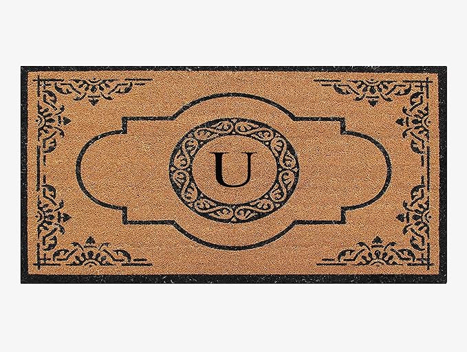 A1 Home Collections First Impression Hand Crafted Abrilina Entry Coir Monogrammed Double Doormat, 72" L x 36" W, X-Large
