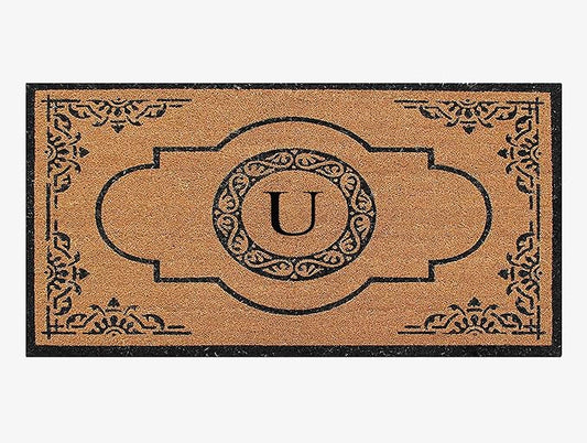A1 Home Collections First Impression Hand Crafted Abrilina Entry Coir Monogrammed Double Doormat, 72" L x 36" W, X-Large