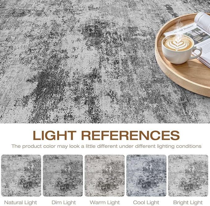 LOONGRUG 10x14 Area Rugs Washable Neutral Modern Living Room Rug Black Gray | Large Abstract Soft Stain Resistant Indoor Non-Slip Carpet for Bedroom Nursery Kids Office Playroom Dining Room