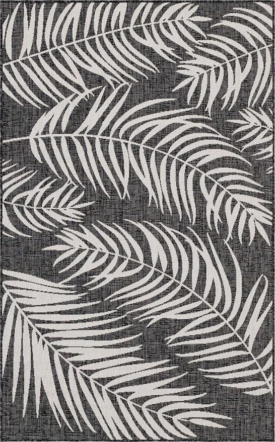 Unique Loom Outdoor Botanical Collection Area Rug - Palm (5' 1" x 8' Rectangle, Charcoal/ Ivory)