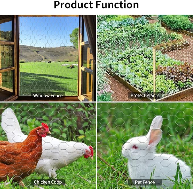Chicken Wire 4 in x 590.5 in Poultry Wire Netting Hexagonal Galvanized Mesh Garden Fence Barrier for Pet Rabbit Chicken Fencing with 100 Pcs Cable Zip Ties