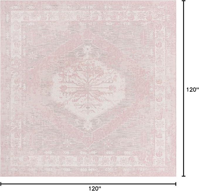 Unique Loom Outdoor Traditional Collection Area Rug - Valeria (10' Square, Pink/ Ivory)
