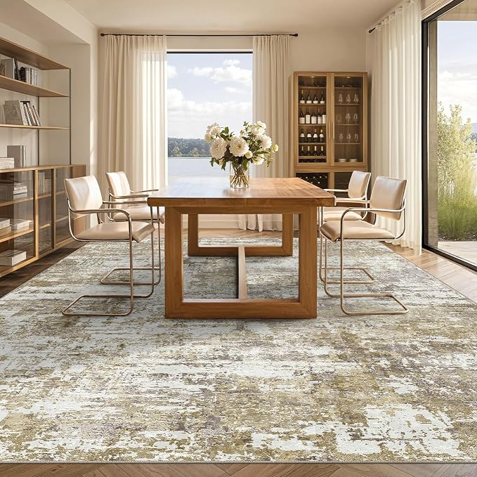 Tortania Area Rug Living Room Rugs - 6x9 Modern Abstract Neutral Large Soft Thin Rugs - Non Slip Indoor Carpet for Bedroom Dining Room Office Nursery Home Floor Decoration - Golden Brown