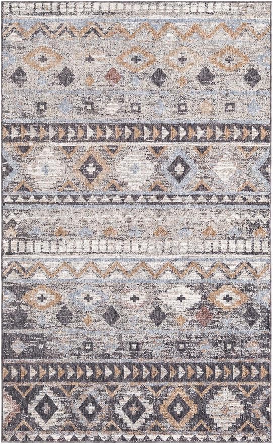 Unique Loom Eco Southwestern Collection Area Rug - Tubac (Rectangular 5' 3" x 8' 0", Khaki Gray/Black)