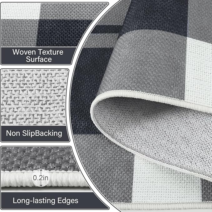 Checkered 4x6 Area Rugs, Jute Rug for Indoor Outdoor, Black/White | Washable Jute Area Rug With Non-Slip Backing, Low-Pile Texture, Farmhouse Geometric Pattern In Neutral White/Black, Durable