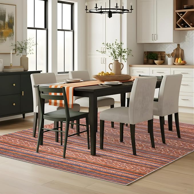 Sacred Artisans Boho 5x7 Area Rug for Living Room, Dining Room and Office | Washable, Non Slip, Pet Friendly and Low Pile (Kilim, 5' x 7')