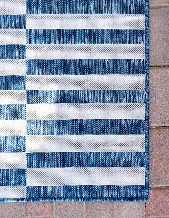 Unique Loom Outdoor Striped Collection Area Rug - Striped (4' 1" x 6' 1" Rectangle, Blue/Ivory)
