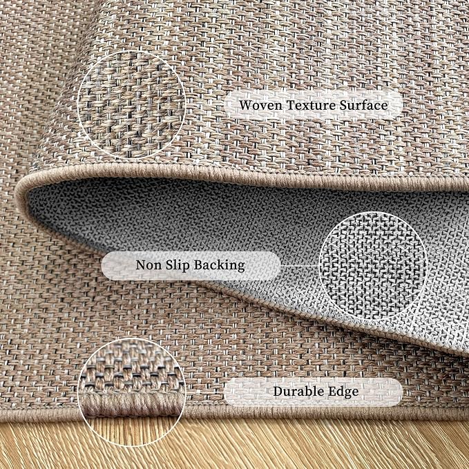 Outdoor Easy Jute Runner Rug: 2.5x8 Modern Natural Area Rugs for Front Patio Hallway Linen-Look Fabric Durable - Neutral Washable Mat for Entryway Kitchen Bedroom - Beige Woven