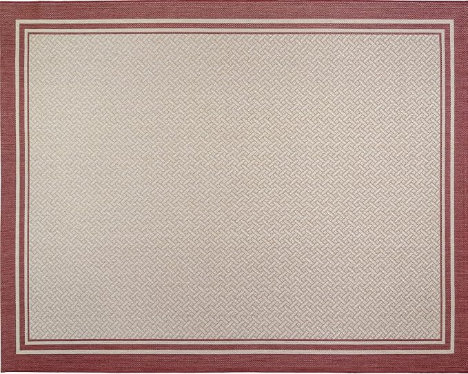 Gertmenian Indoor/Outdoor Flatweave Area Rug - 5x7 Standard, Stain & UV Resistant, Ideal For Deck, Patio, Poolside, Mudroom - Border, Red, 21360