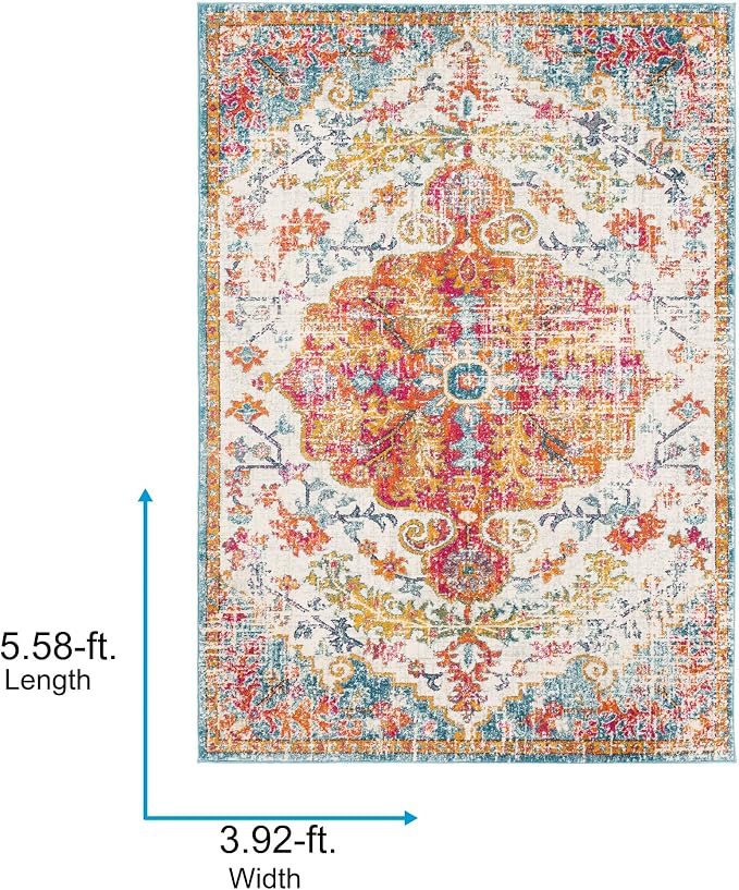 Livabliss Odelia Vintage Bohemian Area Rug,3'11" x 5'7",Orange/Aqua