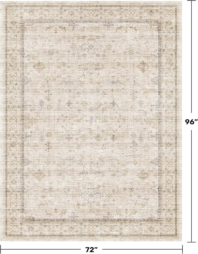 Farmhouse 6x8 Area Rug for Living Room, Beige Cream Large Rug for Bedroom, Dining Room & Home Office, Soft Modern Carpet for Neutral Home Decor, Non-Slip Washable Floor Rug for High-Traffic Areas
