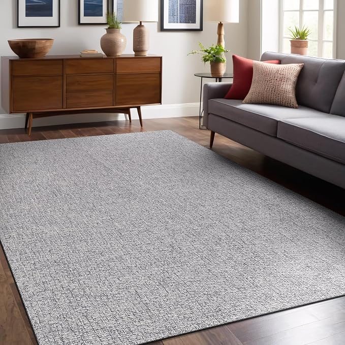 Luul Home Easy Jute Rugs 5x7 Gray Color Living Room Indoor Outdoor Area Rug for Farmhouse Patio and Kitchen Rug High Traffic Washable Easy to Clean Solid Boho Woven Design Outside Carpet (5 x 7)