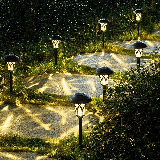 GIGALUMI 6 Pack Solar Pathway Lights Outdoor, Metal Glass & ABS Solar Landscape Lights Waterproof IP65, Warm White Solar Powered Garden Lights for Yard Patio Walkway Driveway (Brown)