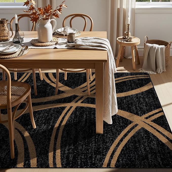 Rugshop Wavy Circles Modern Non-Shedding Area Rug Camel 5'3" x 7'3" | Rectangular, Size 5'3" x 7'3", Living Room, Bedroom, Dining Room, Home Office, Kitchen, Entryway, Hallway, Nursery, Kids Room