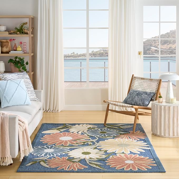 Nourison Home Aloha Blue Sage 3'6" x 5'6" Area Rug - Easy Clean, Non Shedding, Bed Room, Living Room, Dining Room, Kitchen (4' x 6')