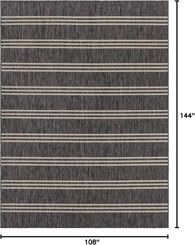 Unique Loom Outdoor Collection Area Rug - Anguilla (9' x 12' Rectangle, Charcoal/ Ivory)