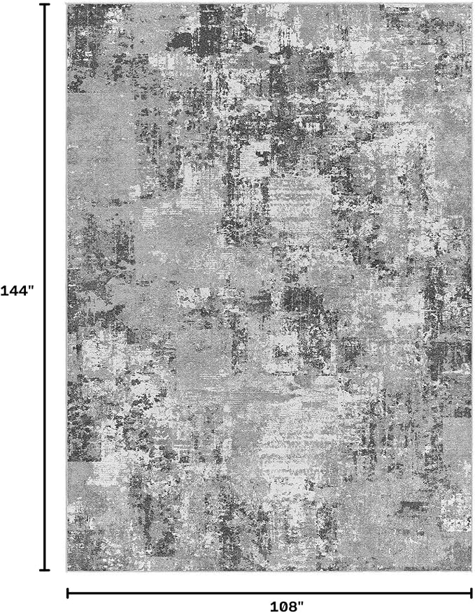 Tortania Washable 9x12 Area Rug for Living Room: Modern Abstract Neutral Large Soft Thin Rugs - Non Slip Indoor Carpet for Bedroom Dining Room Office Nursery Home Floor Decoration - Grey