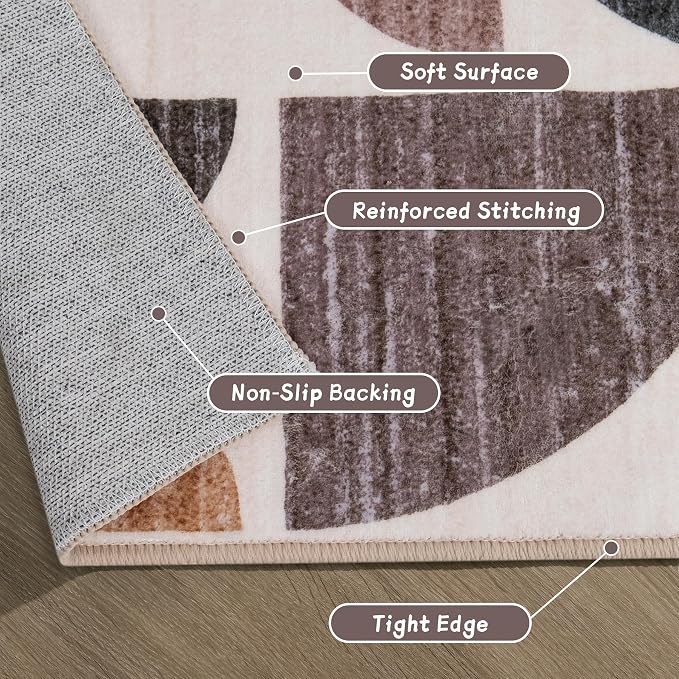 Small Rug Washable,2x3 Area Rugs Non Slip Modern Abstract | Machine Washable Throw Carpet for Entryway Bathroom Entry Entrance Bedroom Kitchen Boho Soft Low Pile Floor Indoor Brown