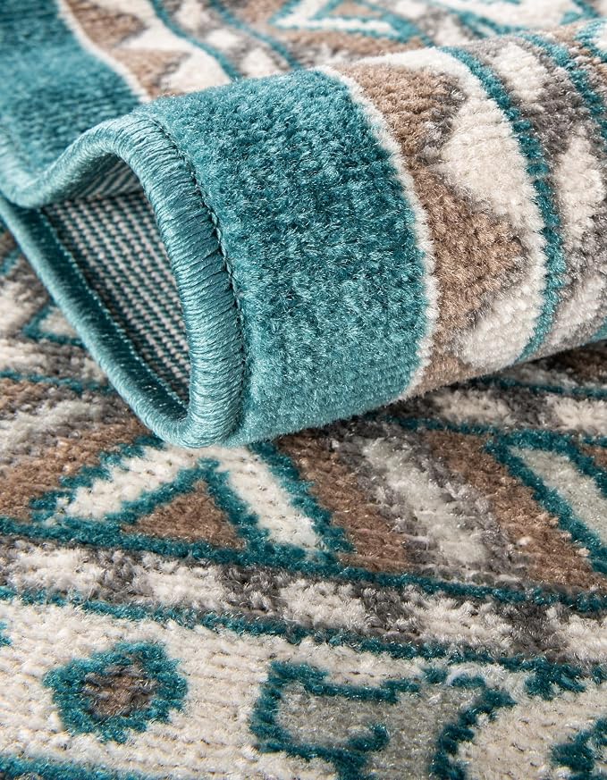Unique Loom Williamsburg Collection Traditional Border with Dotted Center Area Rug, Rectangular 7' 1" x 10' 0", Teal/Beige