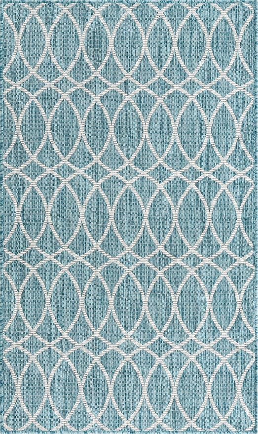 Unique Loom Outdoor Trellis Collection Area Rug - Gitter (3' 1" x 5' 3" Rectangle, Light Aqua/ Ivory)