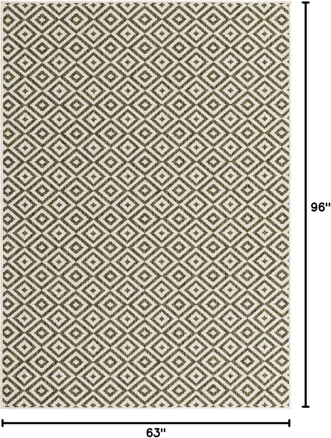 Unique Loom Outdoor Collection Area Rug - Costa Rica (5' 3" x 8' Rectangle, Green/ Ivory)