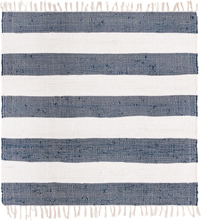 Unique Loom Chindi Rag Collection Area Rug - Striped (5' 1" Square, Navy Blue/ Ivory)